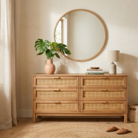 CÔMODA DE MADEIRA MACIÇA COM 6 GAVETAS RATTAN / COLEÇÃO ACAPULCO
